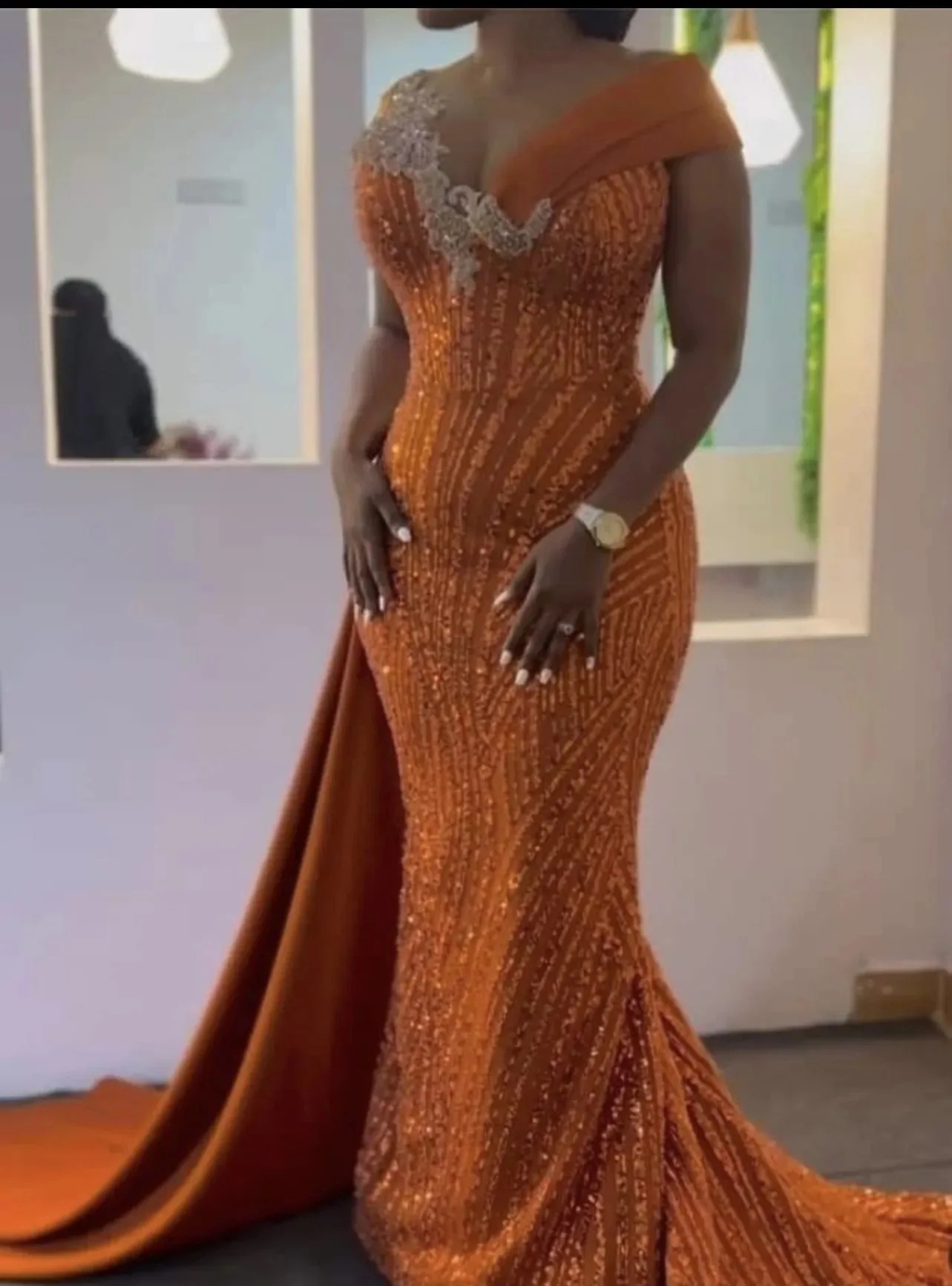 custom orange luxury pearl beaded wedding dress bridal gown evening prom dress vestidos de novia muslim evening dress
