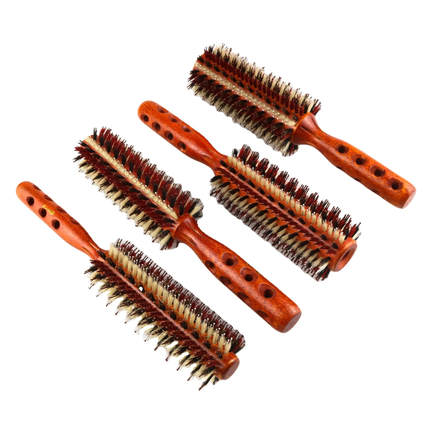 Super Round Roller Hair Brush Roller Wooden Handle Styling Brush with Nylon Boar Bristles