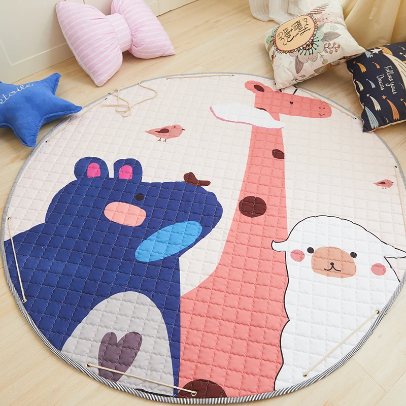 Cotton Cartoon Animals Carpet Round Baby Toy Storage play mat for Kids