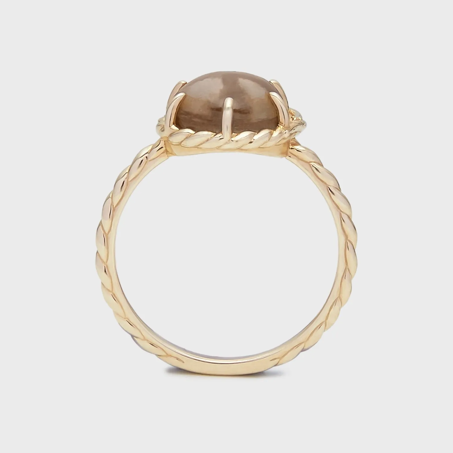 Cute Animal Tea Crystal 925 Sterling Silver Gold Plated Sleeping Cat Rope Ring for Ladies