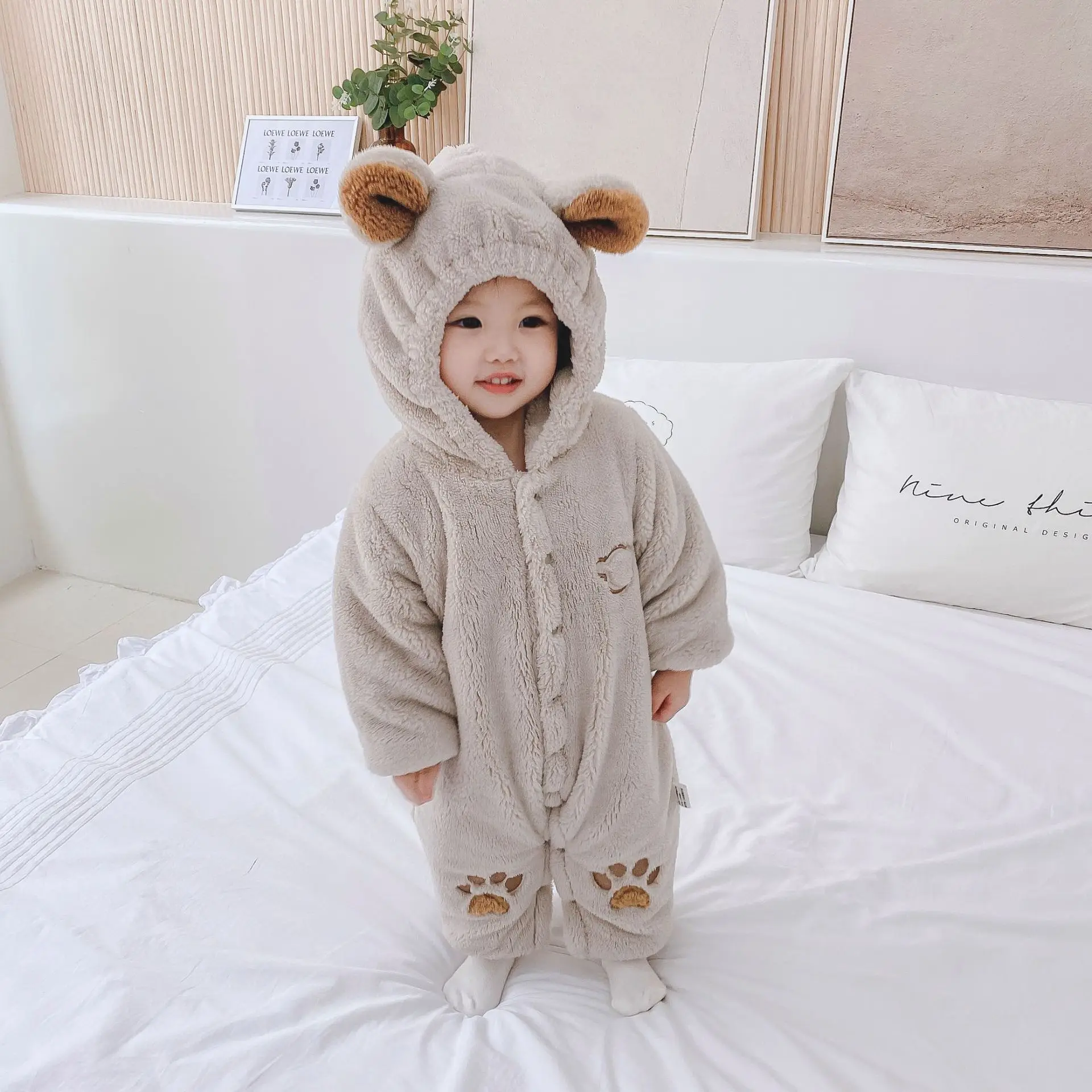 Infant Clothes Newborn Baby Romper Animal Baby Girl Bear Ear Outwear Hooded Romper Winter Warm Soft Baby Jumpsuit