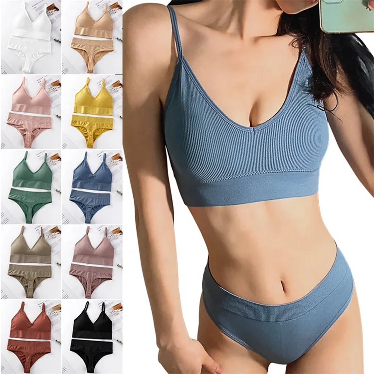 Female Thin Sexy Gather Triangle Cup Bra Beauty Vest Comfortable Seamless Sport Bra Top Set