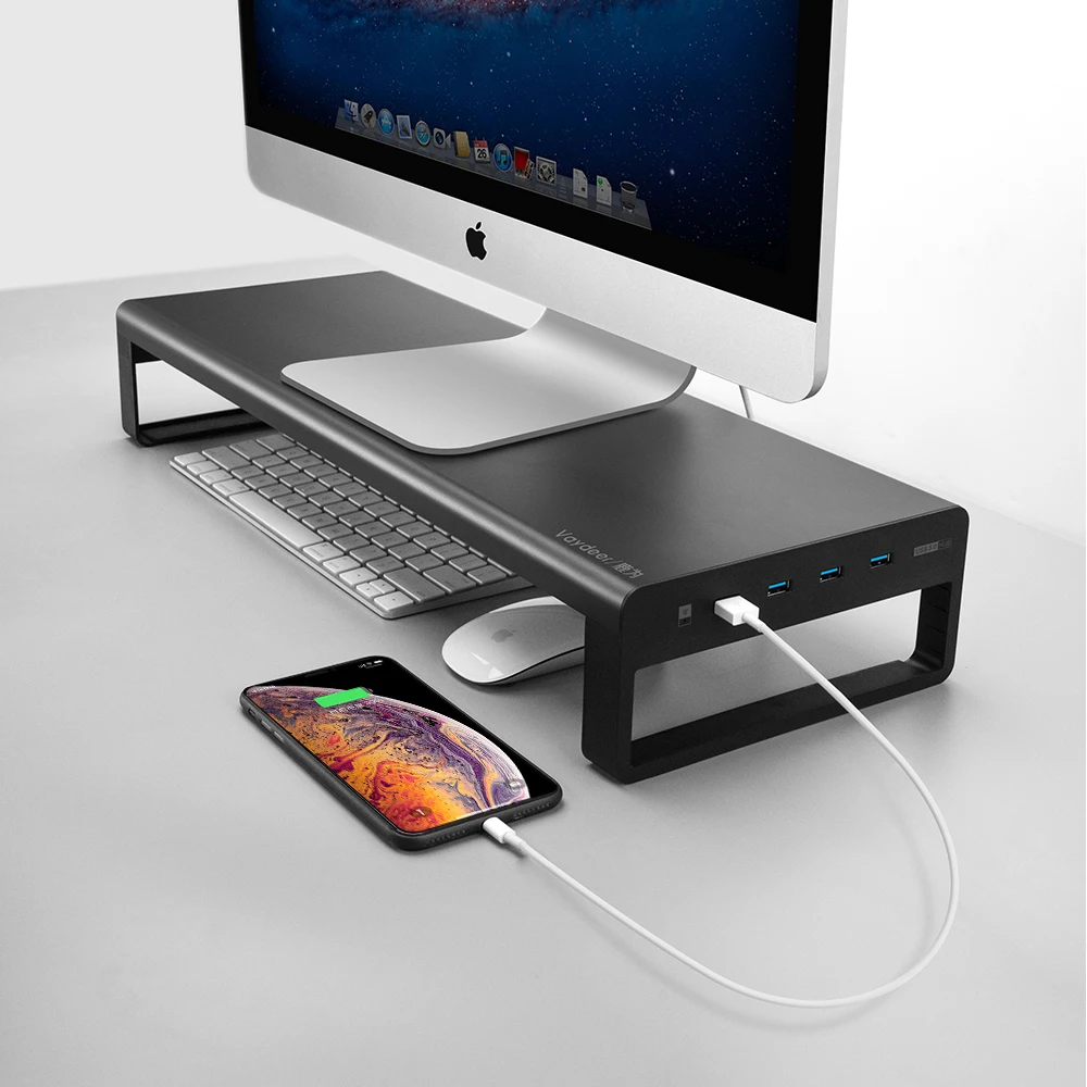 Vaydeer 4 USB 3.0 hub Support Transfer Data and Wireless Charging laptop stand Metal  Monitor stand