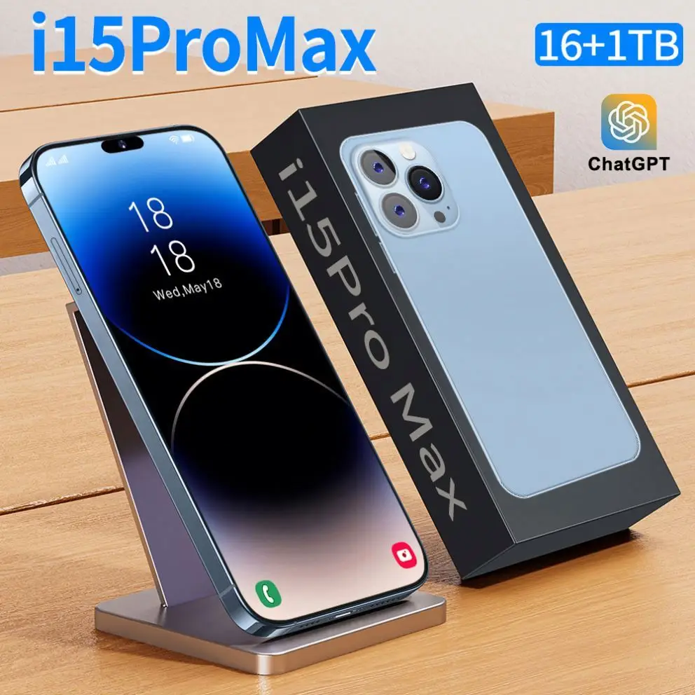 i15 pro max clone Smartphones 16GB+1TB 6.8 Inch 10-Core LET Cellphones Large battery unlocked Dual SIM 7800mah Smartphones