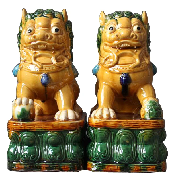 Трехцветные глазурованной керамики династии Тан искусство удачи Foo Dog размещения