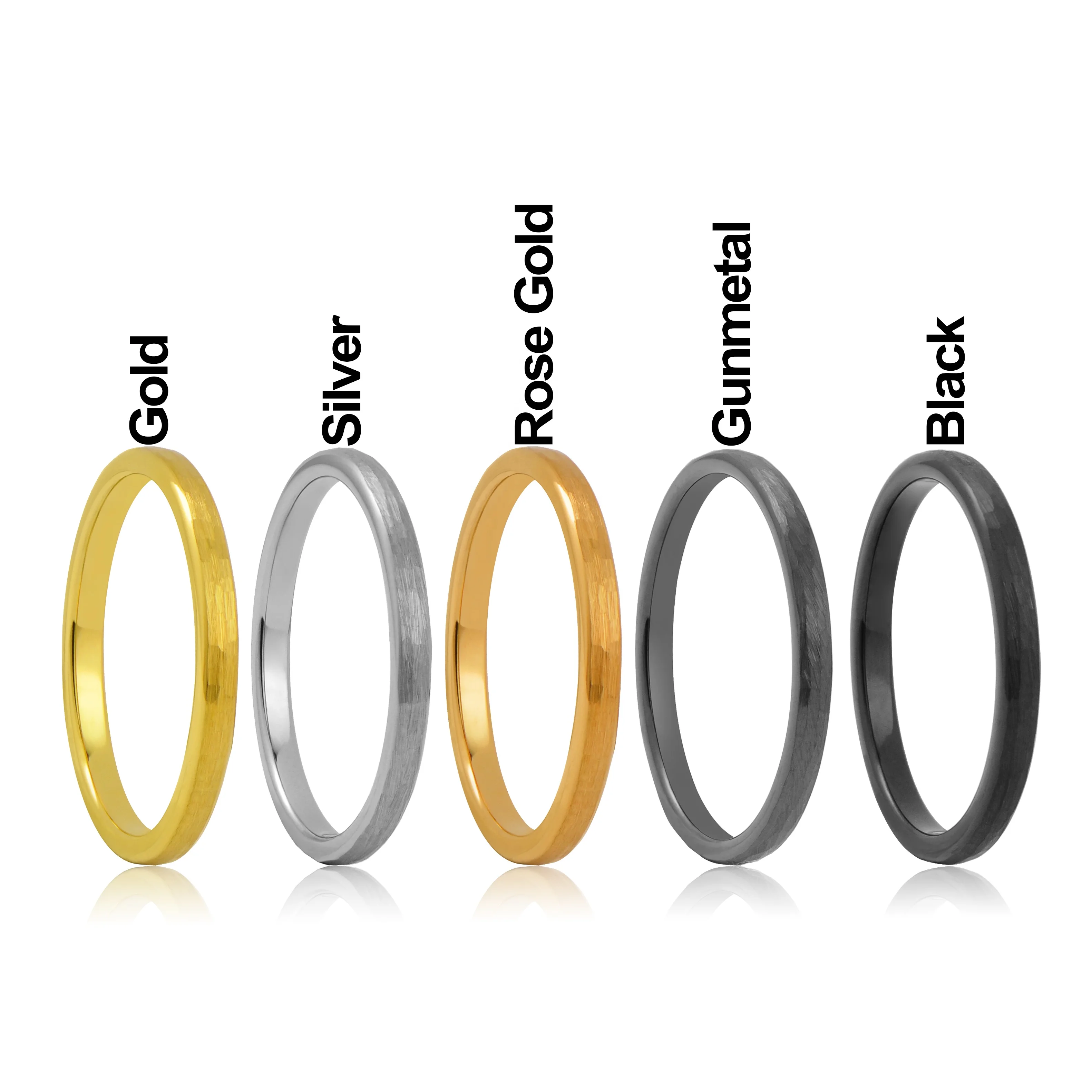 2MM Hammered 18K Gold Tungsten Engagement Ring