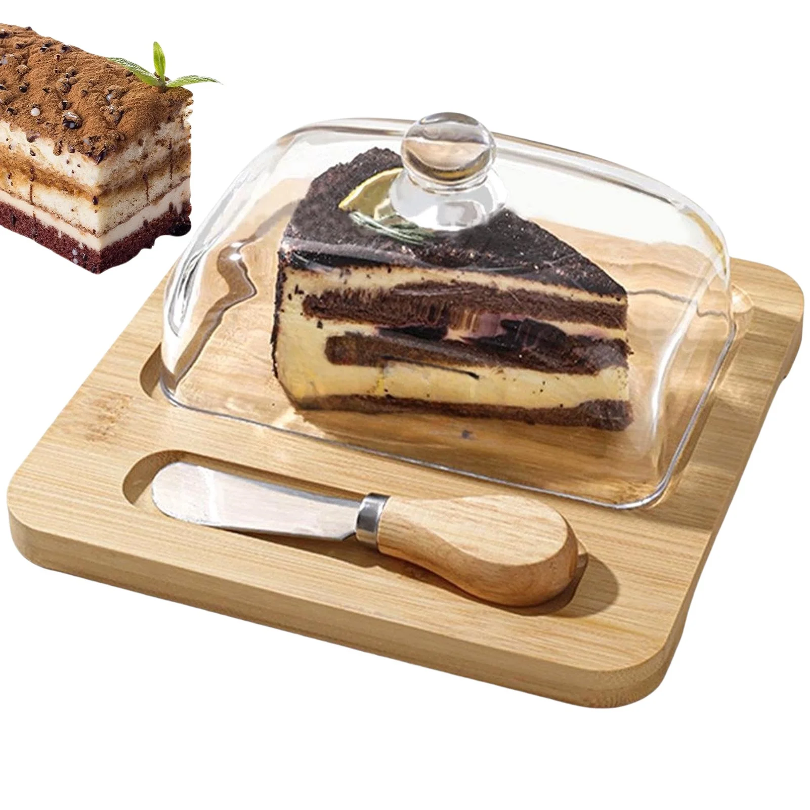 2024 New glass lid cheese butter cheese cake dessert box Nordic style Butter dish with knife