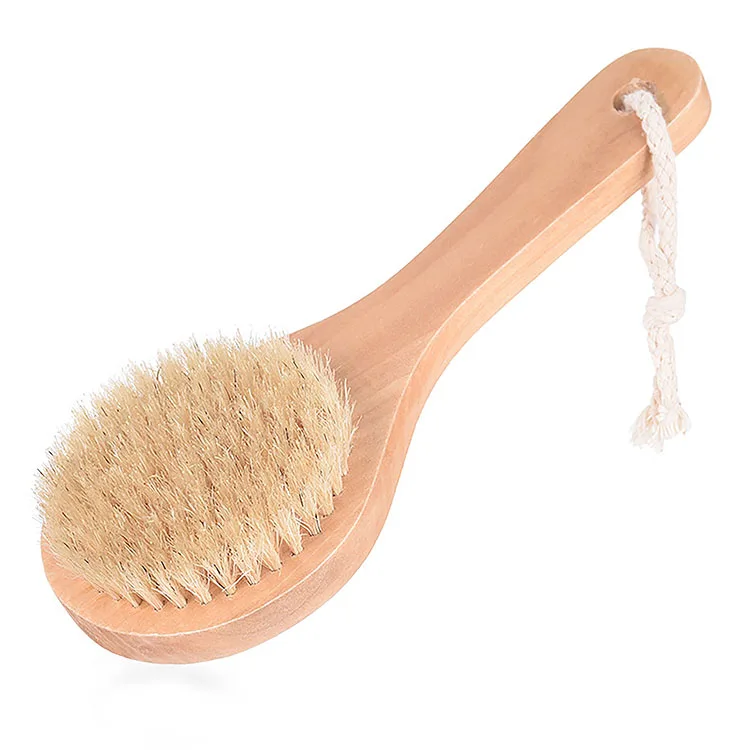 Factory OEM Single Sided Short Handle Organic Natural Bristle Brush Back Bamboo Shower Bath Body Dry Brush
