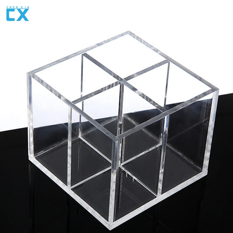 Desktop Finishing Square Pen Holder Eyebrow Pen Storage Box 4-Compartment Classified Makeup Transparent Storage Box