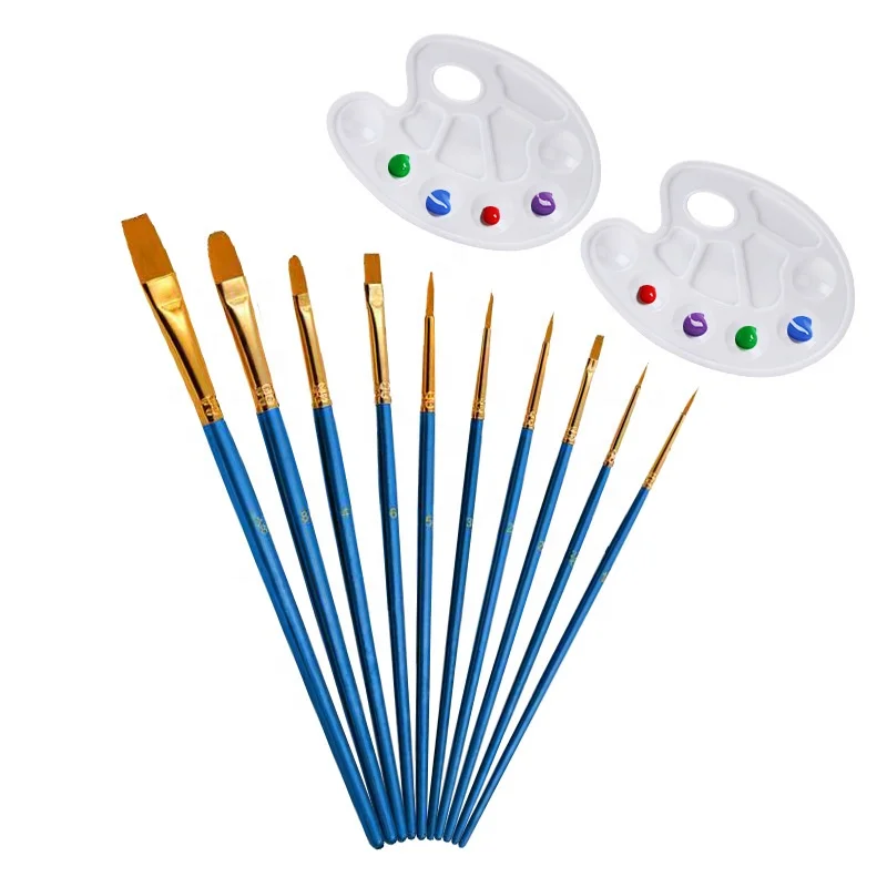 Набор художественных кистей для рисования, набор нейлоновых кистей с круглым заостренным наконечником, с 2 лотками, для детей и взрослых, 10 шт.