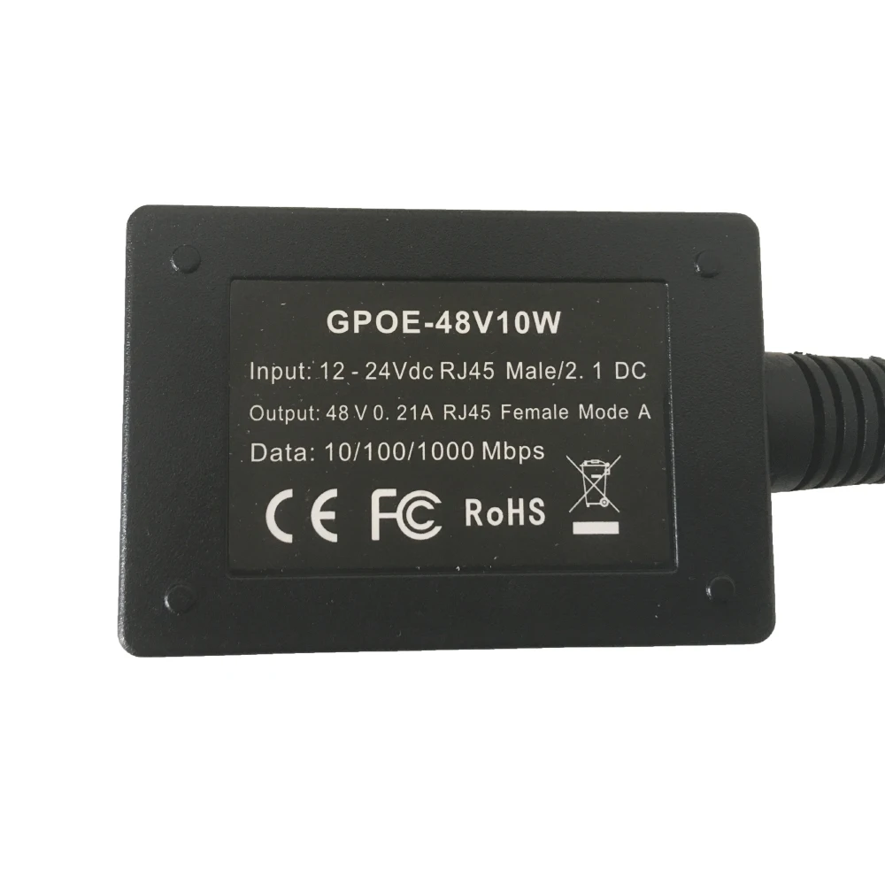 GPOE-48v10w Gigabit 802.3af Power over Ethernet 48 volt step up injector