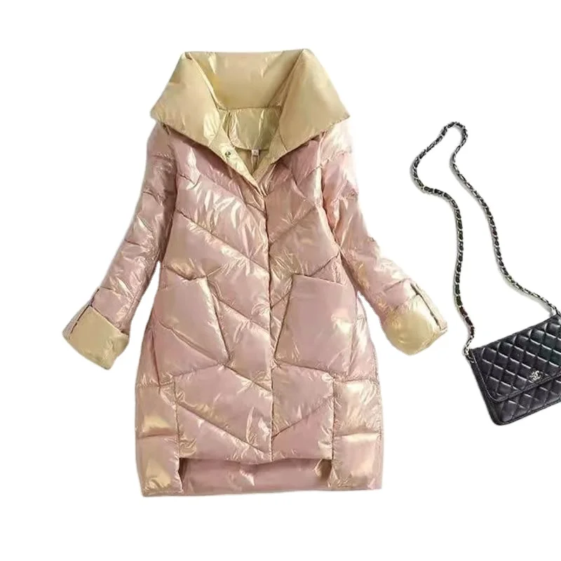 Новая европейская коллекция 2021 года, Женская длинная приталенная куртка с хлопковой подкладкой, женская зимняя куртка с ярким лицом.