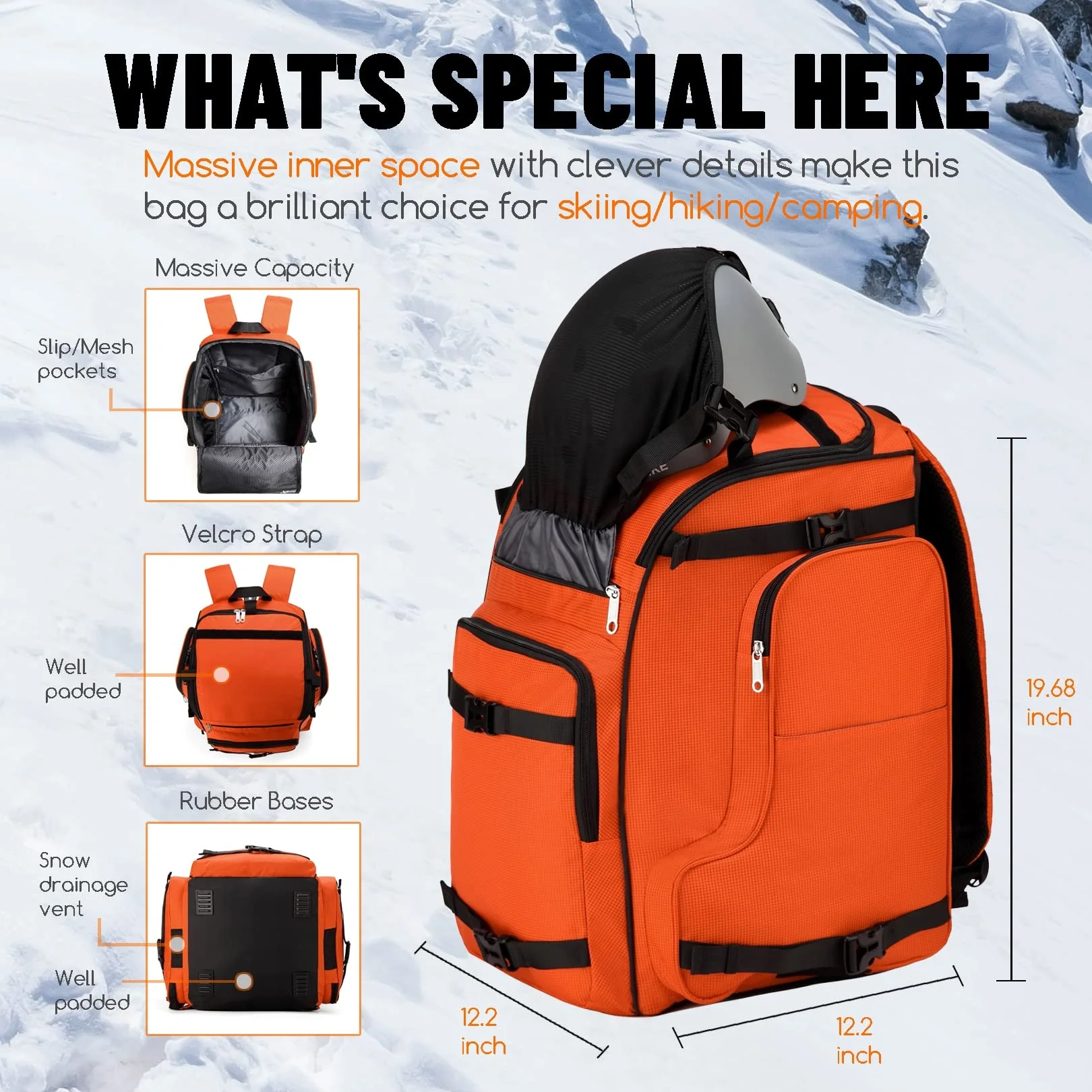 50L Large Capacity Ski Boot Bag for Skate Helmet Jacket Skis Snowboard Accessories Travel Backpack for Skiing