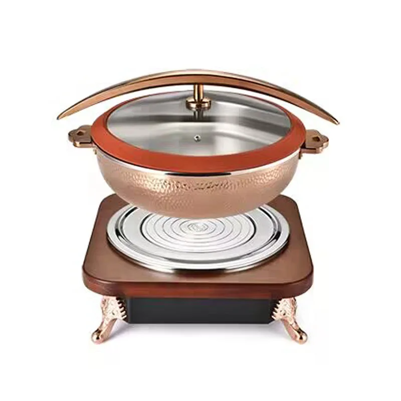Restaurant equipment round hammered glass lid chaffing dishes buffet catering stainless steel food warmer for party