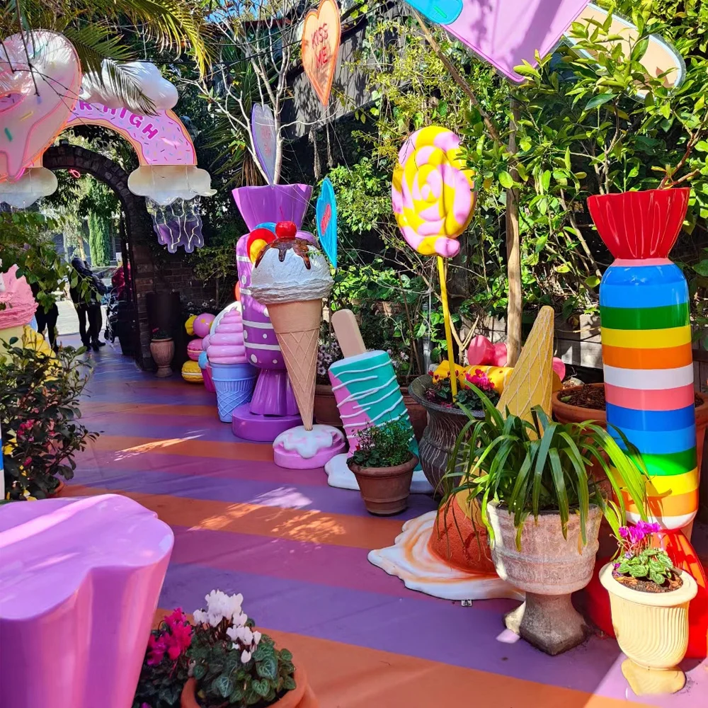 giant candy props life size fiberglass candy cane candyland statue resin party candy decoration