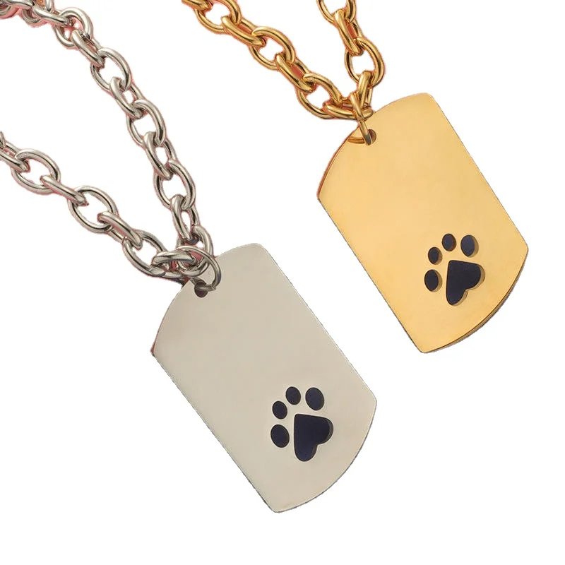 Low MOQ can be customized stainless steel OT buckle glossy necklace dog paw pattern can be engraved with symbol