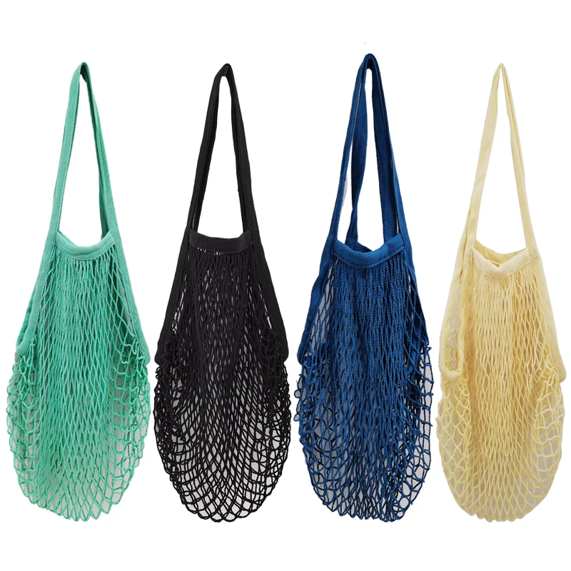 9 different Stock Colors Eco Friendly Washable Market Reusable Cotton Mesh Bag Tote Bag for Vegetables