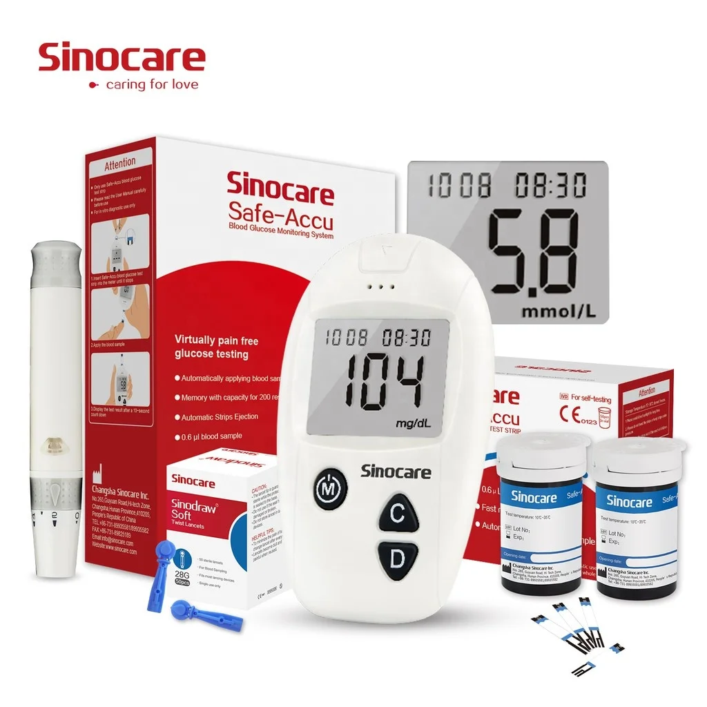 Sinocare Accu Blood Sugar Monitor Glucose Monitor Glucometro Glucometer Blood Glucose Meter 10/25/50 Pcs Diabetic Test Strips