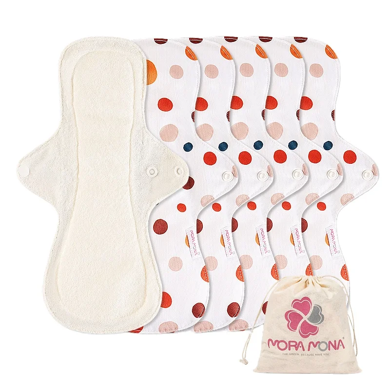 Mora mona wholesale dot pattern bamboo reusable sanitary pads napkins carefree menstrual pads for lady