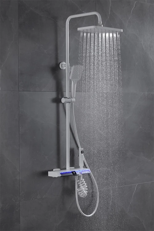 TikTok Hot Sale Piano Key LED Shower Set 5 Functions Brass Thermostatic Bathroom Shower Faucet Set