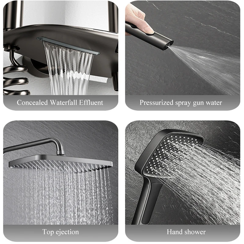 Tiktok Hot Gun Gray Intelligent Piano Digital Display Faucet Shower Rainfall System Set Hot Cold Tap Shower Set