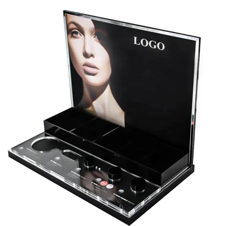 High Quality L Shape Acrylic Lipgloss Display Rack Countertop Acrylic Cosmetic Display Stand