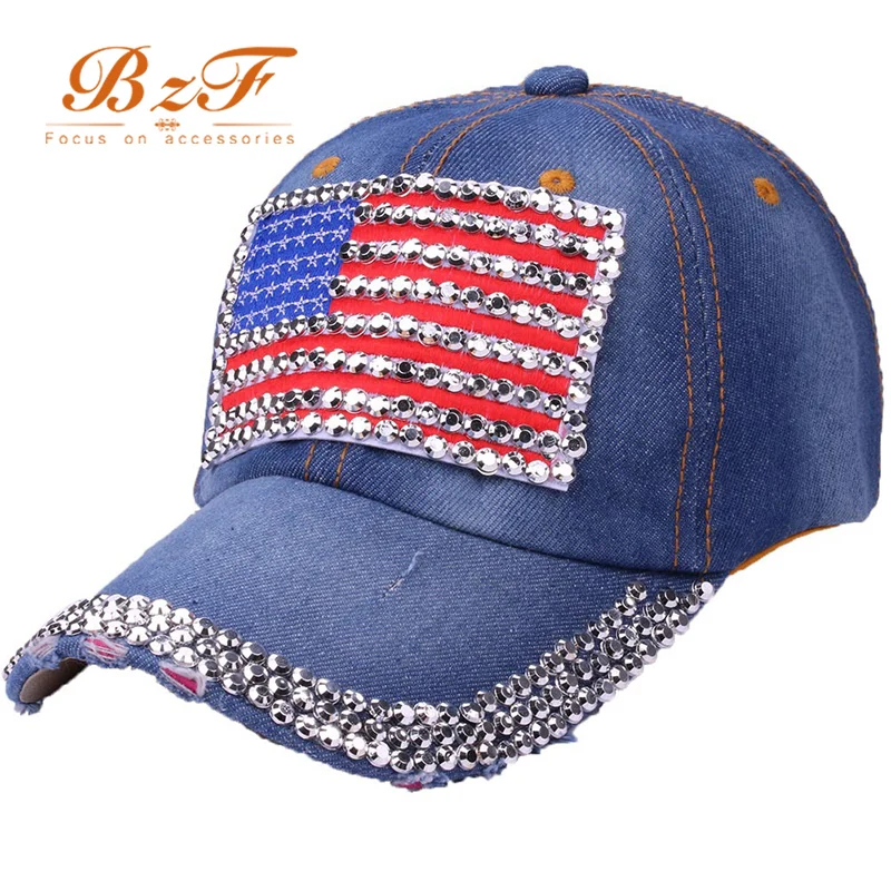 Ladies Flag Letter Rhinestone Wholesale Baseball Cap Hot Drill Cowboy Hat Peaked Hat