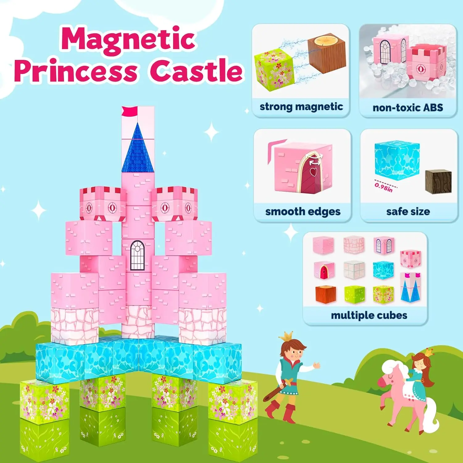 0.78inch Magnetic Blocks Building Toys Castle  Cube Toys Age 4-13 STEM Construction Educational  Toddler Toys