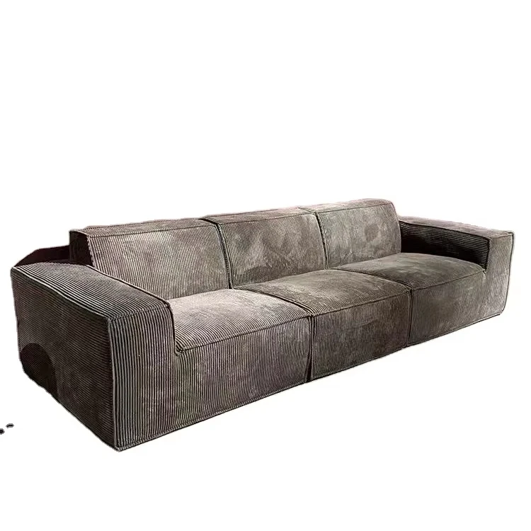 2025 Hot Sale Vacuum Compressed Sofa Roll Tofu Block Sofa Corduroy Retro Straight Line Design Modern Simple Fabric Large Sofas