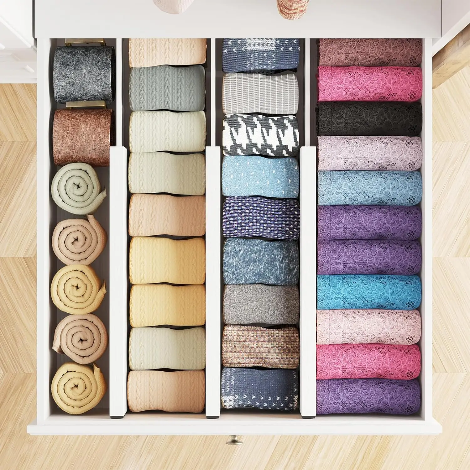 High Quality Custom Kitchen Accessories 6 Pcs White Drawer Organizers Bamboo Drawer Divider Expandable Kitchen Utensils