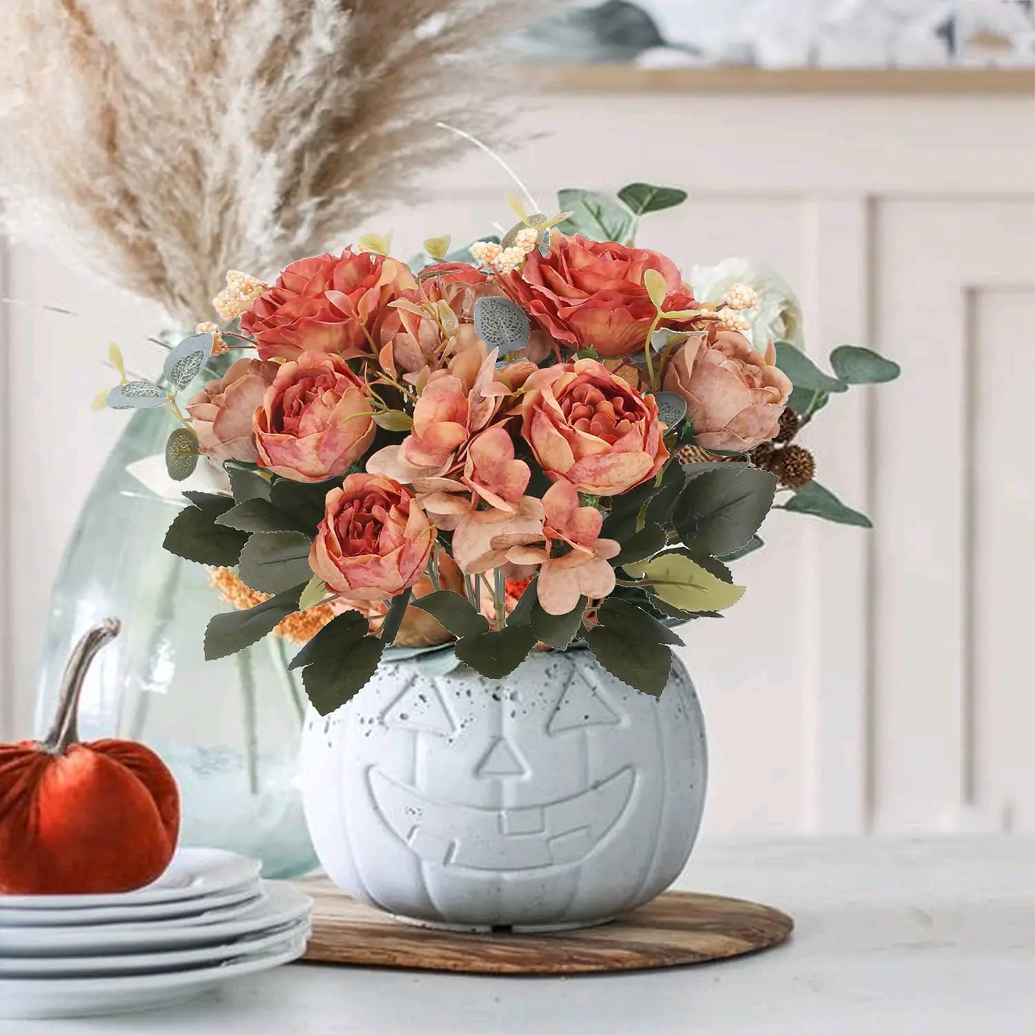 Hot selling short bouquet peony flower arrangement evergreen hydrangea rose flower for vase arrangement decoration