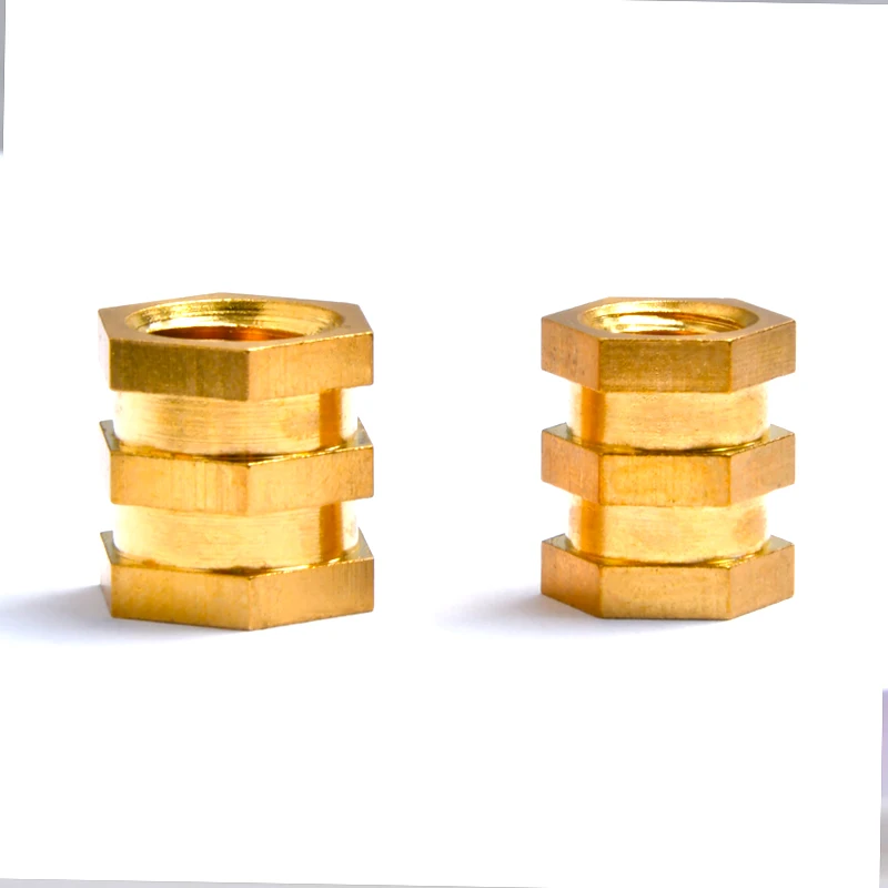 Hexagon through hole knurled nuts for injection molding metric threaded insert brass insert nut for plastic