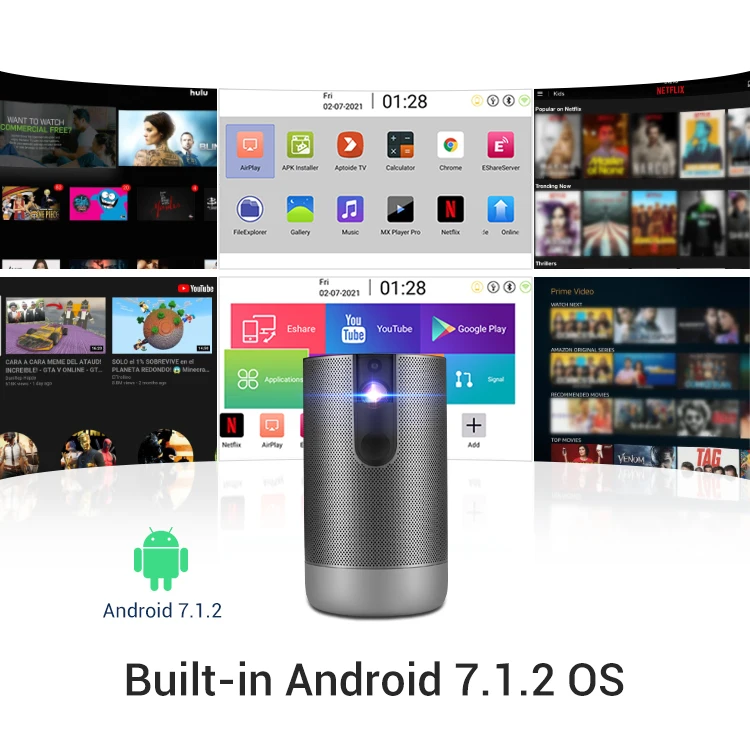 Cylindrical shape D029 DLP mini portable full hd projector smart touch home theater projectors 4k