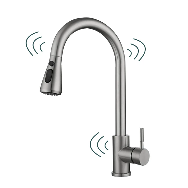 GEE-N High Quality Body Sensor Sus 304 Touch Free Kitchen Sink Faucets Tap With Dual Function Pull Down Spray Head