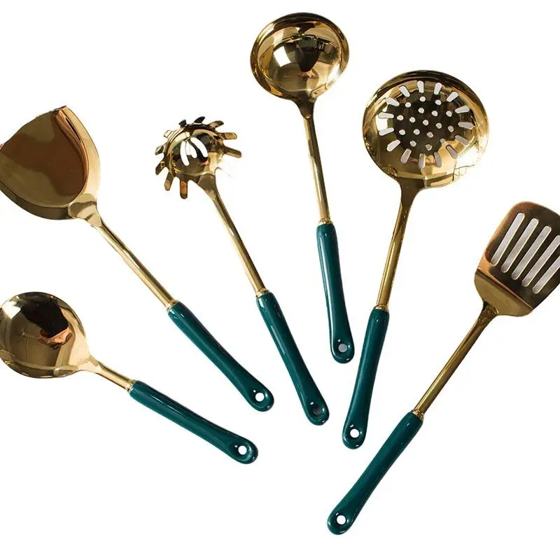 Dark Green Ceramic High Quality Stainless Steel Gift Kitchen Utensils Tools Item Ins Light Luxury Set Kitchenware