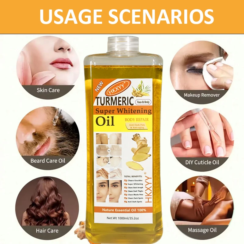 High Quality 1000ml Turmeric Oil SUPER WHITENING OIL Skin Anti-aging Dark Spot Removal Face&Body Lightening Gold Oil