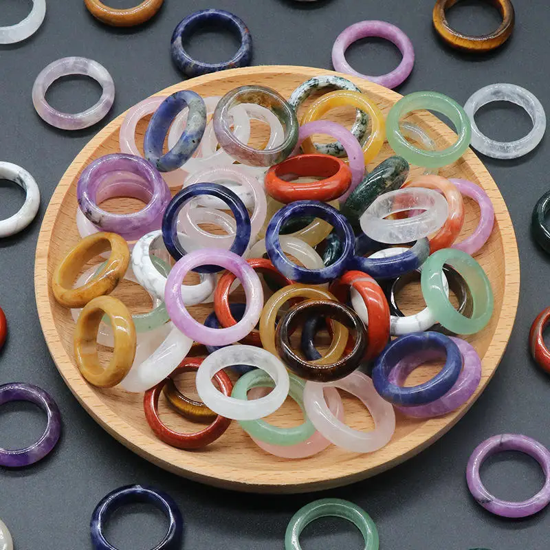 Crystal Rings Natural Stone Carnelian Stone Band Ring Simple Gems Agate Rings Stackable Donut Jewelry