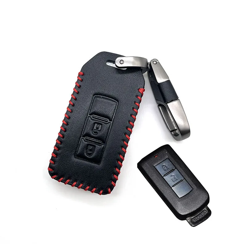 Leather Car Key Case For Mitsubishi Outlander Lancer 10 Pajero Sport L200 ASX RVR Smart Remote Fobs Protector Cover Keychain Bag