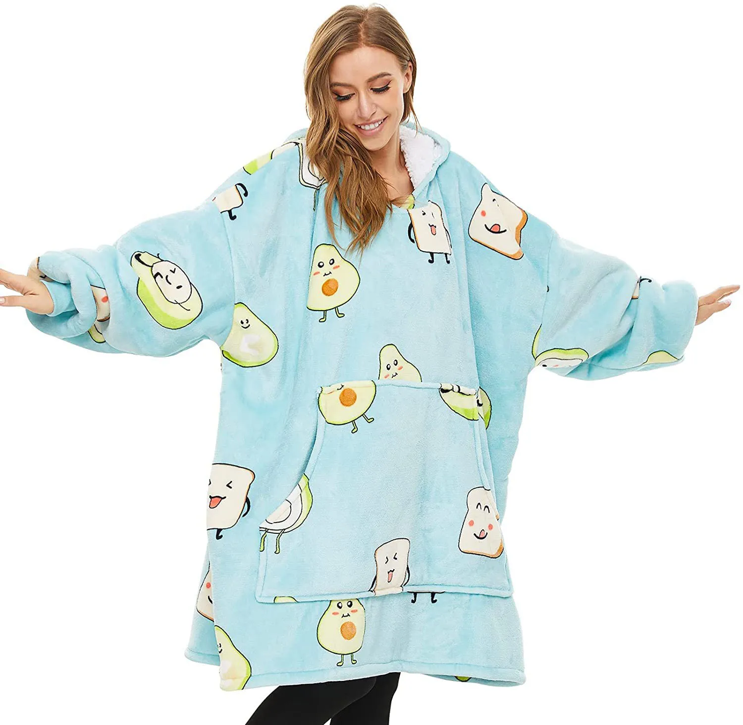 Hot Sale Avocado Blanket Hoodie Oversized Sherpa Wearable Blanket Hoodie-blanket