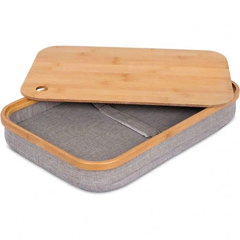 Bamboo Lap Desk With Laptop Storage Compartment Pillow Cushioned Accessories Book Stand