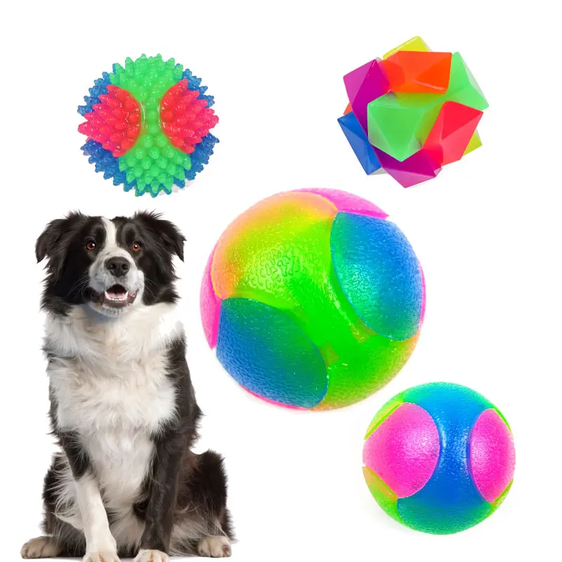 Pet Ball Toy Interactive Training Healthy TPR Bite Resistant Tricolor Elastic Disco Ball Pet Cat And Dog Toy