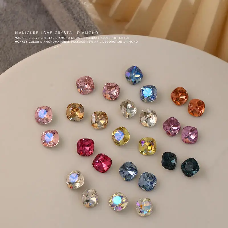 New Manicure Square Diamond Jewelry Super Flash Pointed Bottom Diamond Rose Red Protein Multi-faceted Nail Rhinestones