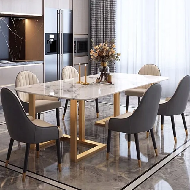 Nordic Dining Table Set 6 Seater Dining Table And Chairs Marble Foshan China Made Ct-B