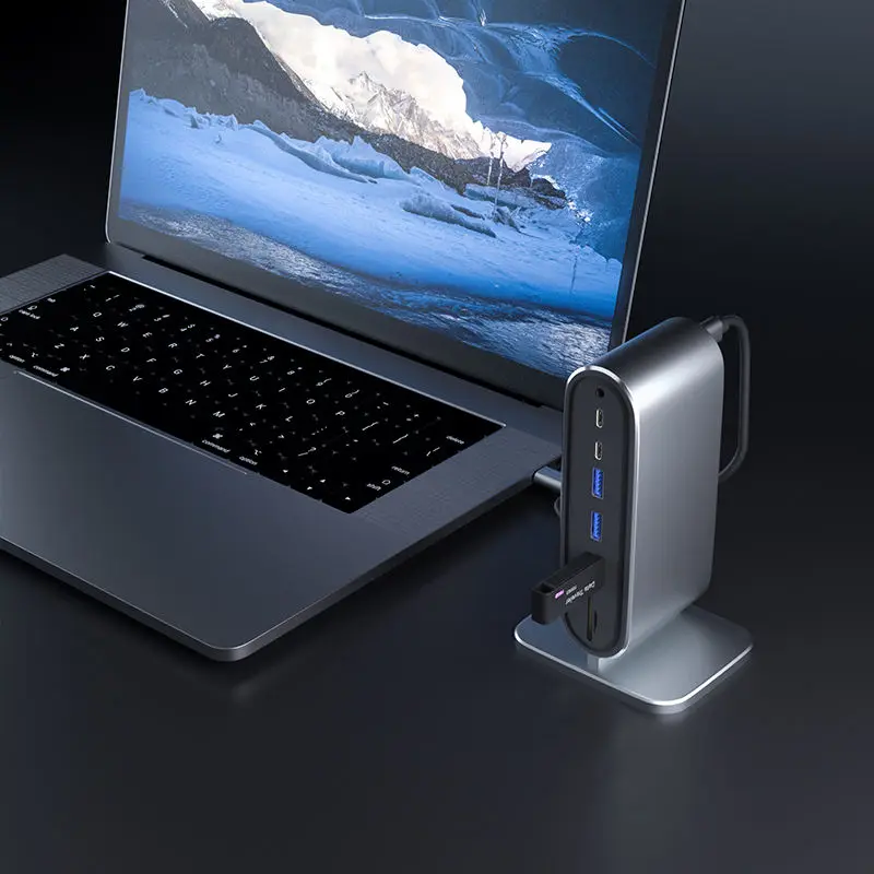 12 in 1 Multifunctional Smart Type C Docking Station HDTV+VGA+RJ45+SD+TF+Audio 3.5mm+USB3.0*1+USB2.0*3+USB C*4 Type C USB HUB