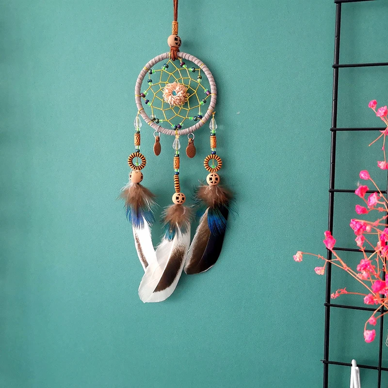 Fashion Dream Catcher Wall Decor Net Bohemian Style Handmade Feather Pendant Hanging Ornaments Macrame Wall Hanging
