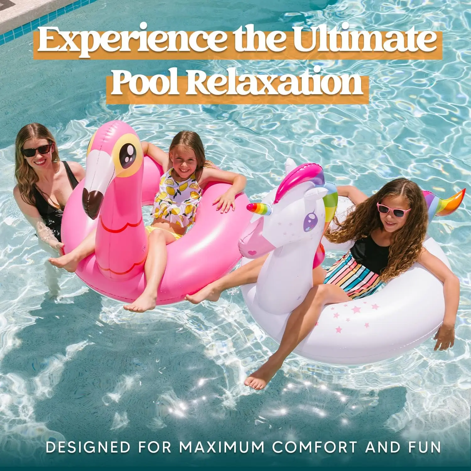 inflatable ride a unicorn and Flamingo Air Mattress with Glitter Pool Floating Animal Air Mattress Beach Swimming Pool Toy
