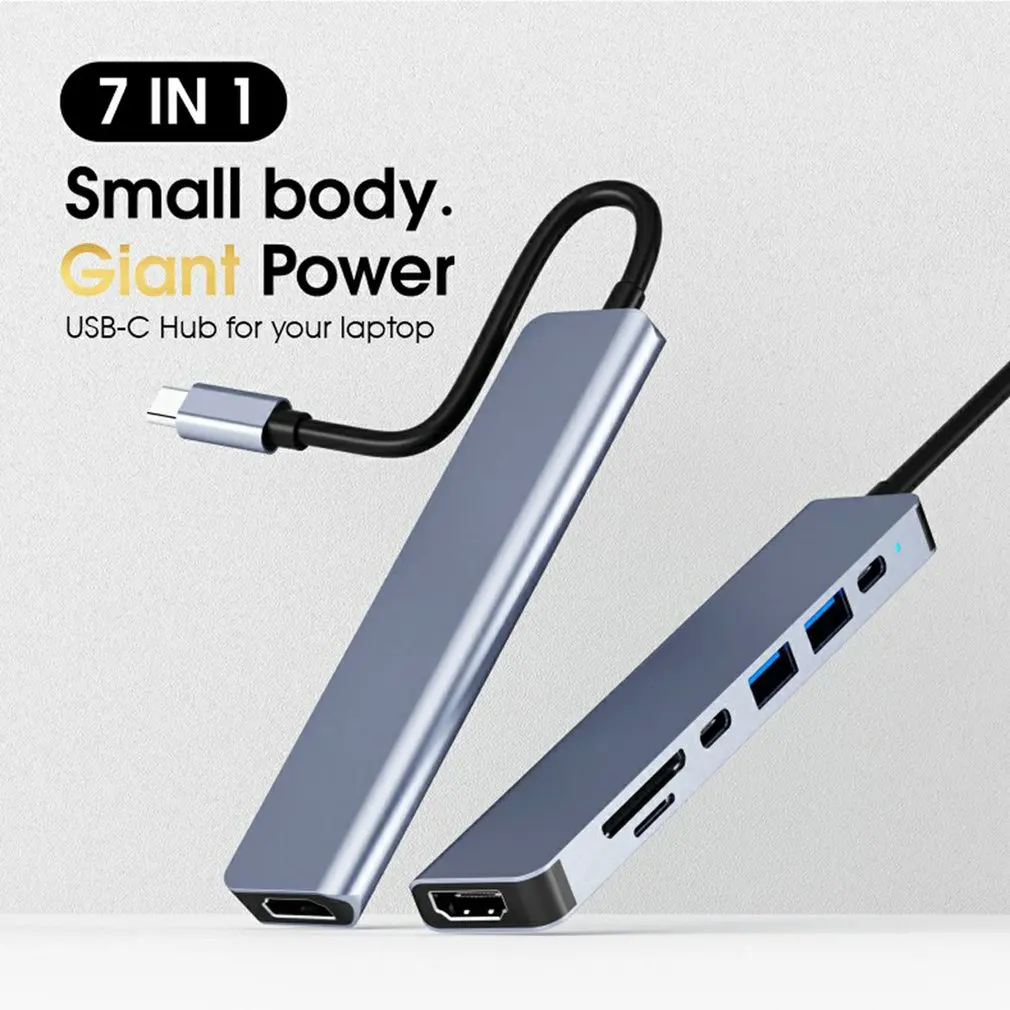 7 in 1 USB C HUB USB3.1 to 4K HDMI USB3.0 2.0 TF SD PD Charger 7Port Type-c Docking Station for Macbook and Type C Devices