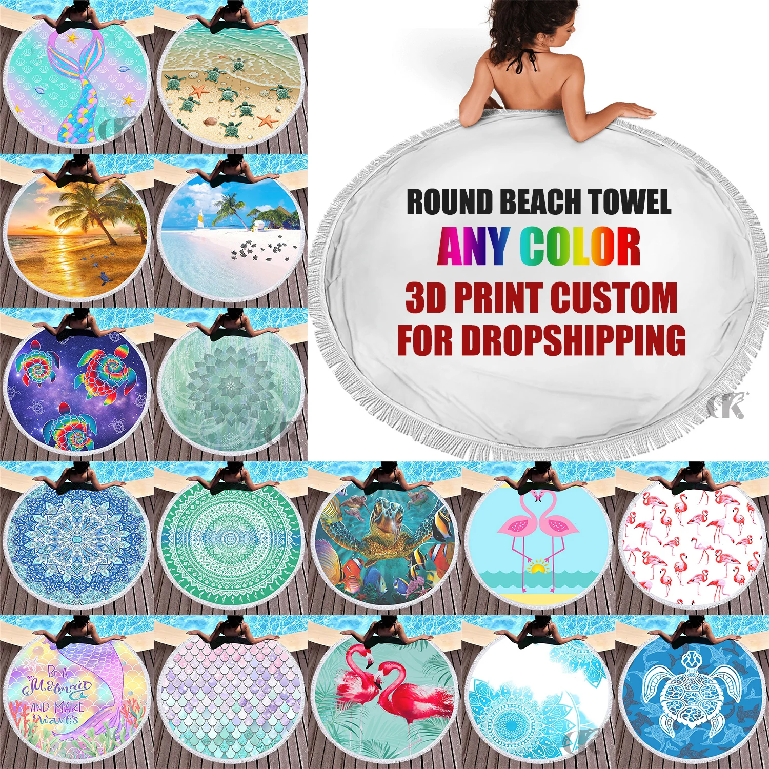 Custom Design Printed Microfiber Quick Dry Circle Beach Blanket Sand Free Super Water Absorbent Round Beach Towels With Tassel
