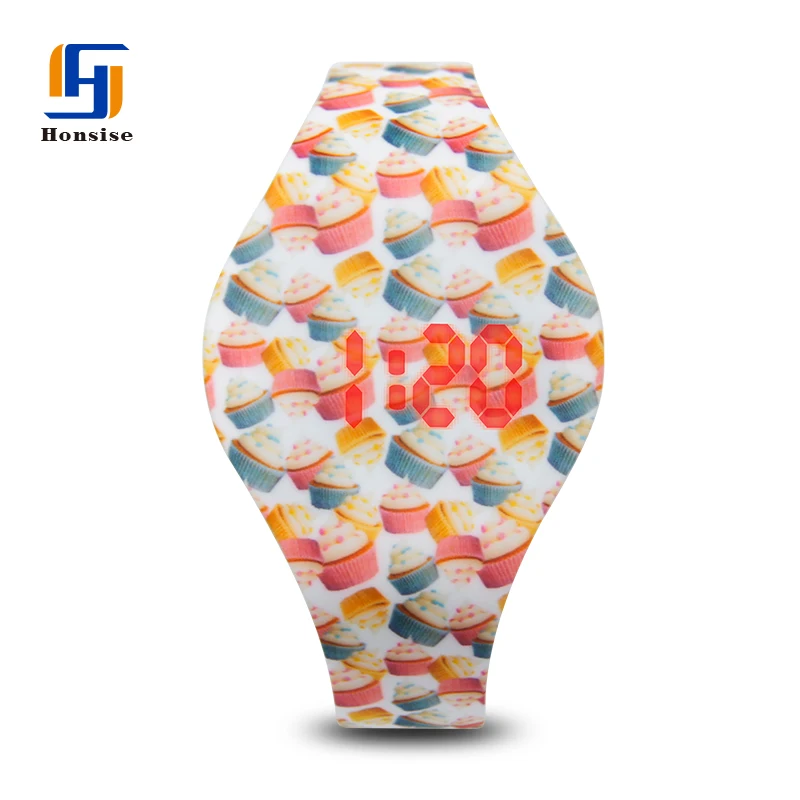 Colorful printing Silicone red light Customized Oval Designer Watch Bands Led Flash Watch