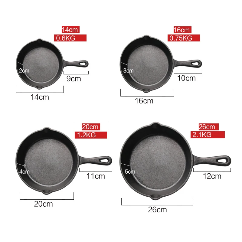 14/16/20/26cm Non-stick Kitchen Fried Steak Pot Egg Pancake Omelette Cooking Skillet Cast Iron Frying Pan